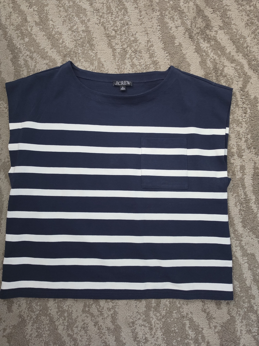 J. Crew Navy and White Striped Muscle Pocket Tee
